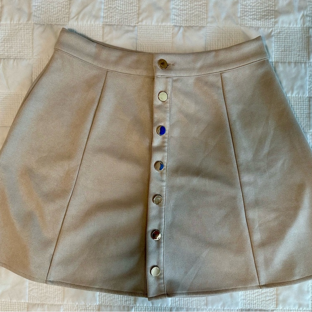 Suede Beige A-Line Button Skirt